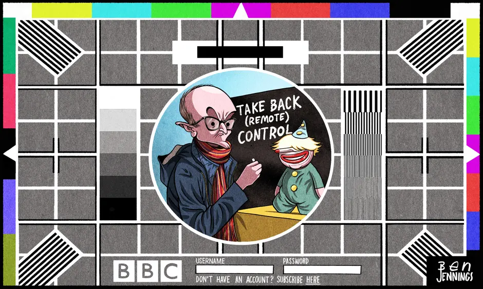 Dominic Cummings cartoon - BBC Take Back Control - enlarge